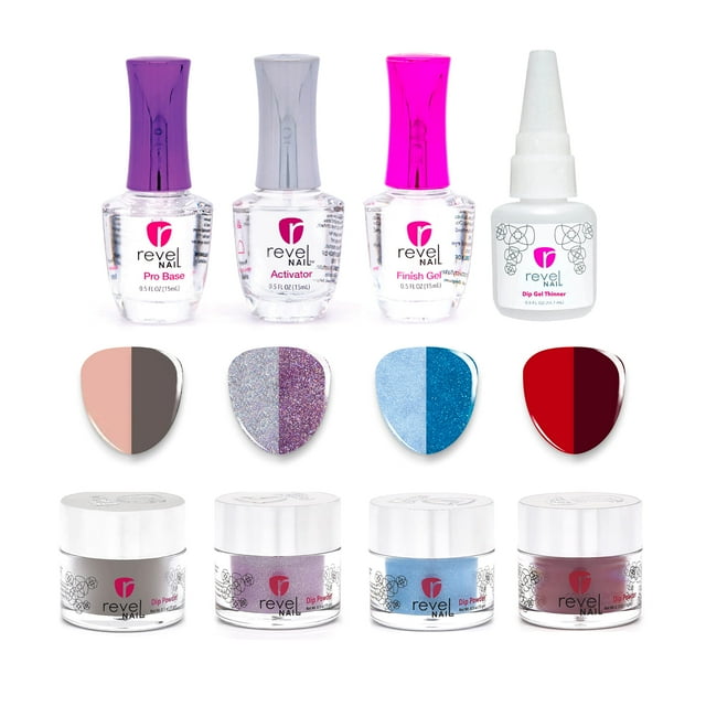 Kit de inicio de uñas Revel Nail Dip Powder de 4 colores con set de líquido