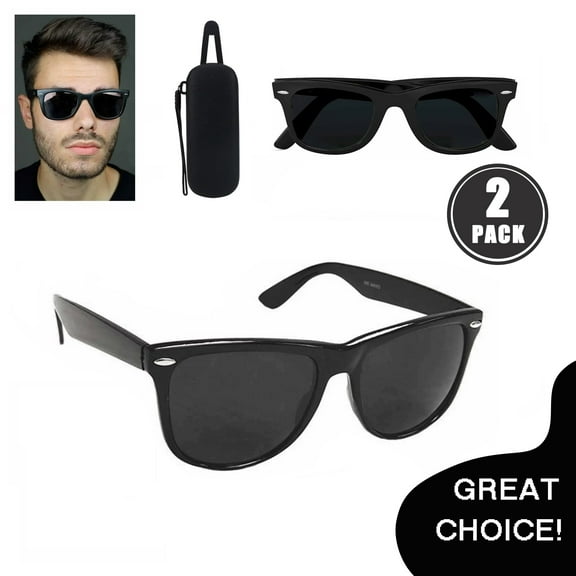 1 Pair Black Sunglasses for Women Men with Drawstring Glasses Bag, Polarized Sunglasses with UV Protection Lens, Spring Hinge 80s Vintage Retro Inspired Shades, Black