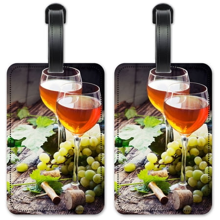 White Wine Grapes & Corks - Luggage ID Tags / Suitcase Identification Cards - Set of 2