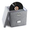 thumbnail image 1 of Caja de almacenamiento de discos de vinilo resistente: almacenamiento de álbumes con capacidad para más de 50 discos individuales, caja organizadora de almacenamiento LP con tapa, caja móvil decorativ, 1 of 5