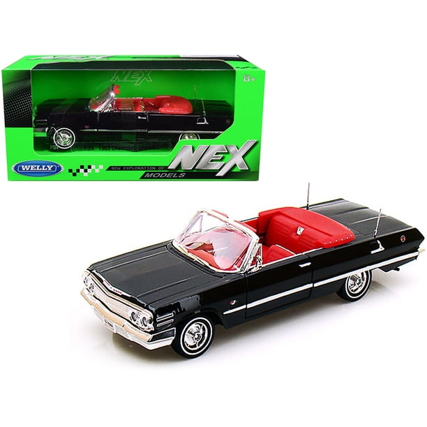 1963 Chevrolet Impala Convertible Black With Red Interior 1 24 Diecast Model Car By Welly Walmart Com Walmart Com
