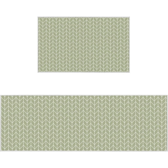 2 Piece Kitchen Rugs Set, Sage Green Geometric Kitchen Rugs and Mats Non Skid Washable, Modern Abstract Art Aesthetics Absorbent Floor Mat for Sink/Hallway/Laundry, 15.7"x23.6" 15.7"x47.2"