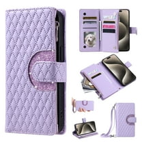 for iPhone XR Wallet Case, Classic PU Leather Phone Case for Women Men with Zipper Credit Card Holder Wrist Strap Crossbody Strap Shockproof Flip Case for iPhone XR, Purple
