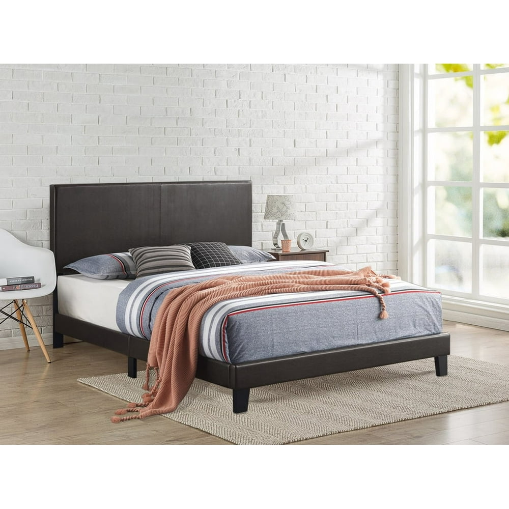 Brown King PU Platform Bed (Box Spring Is Not Required)