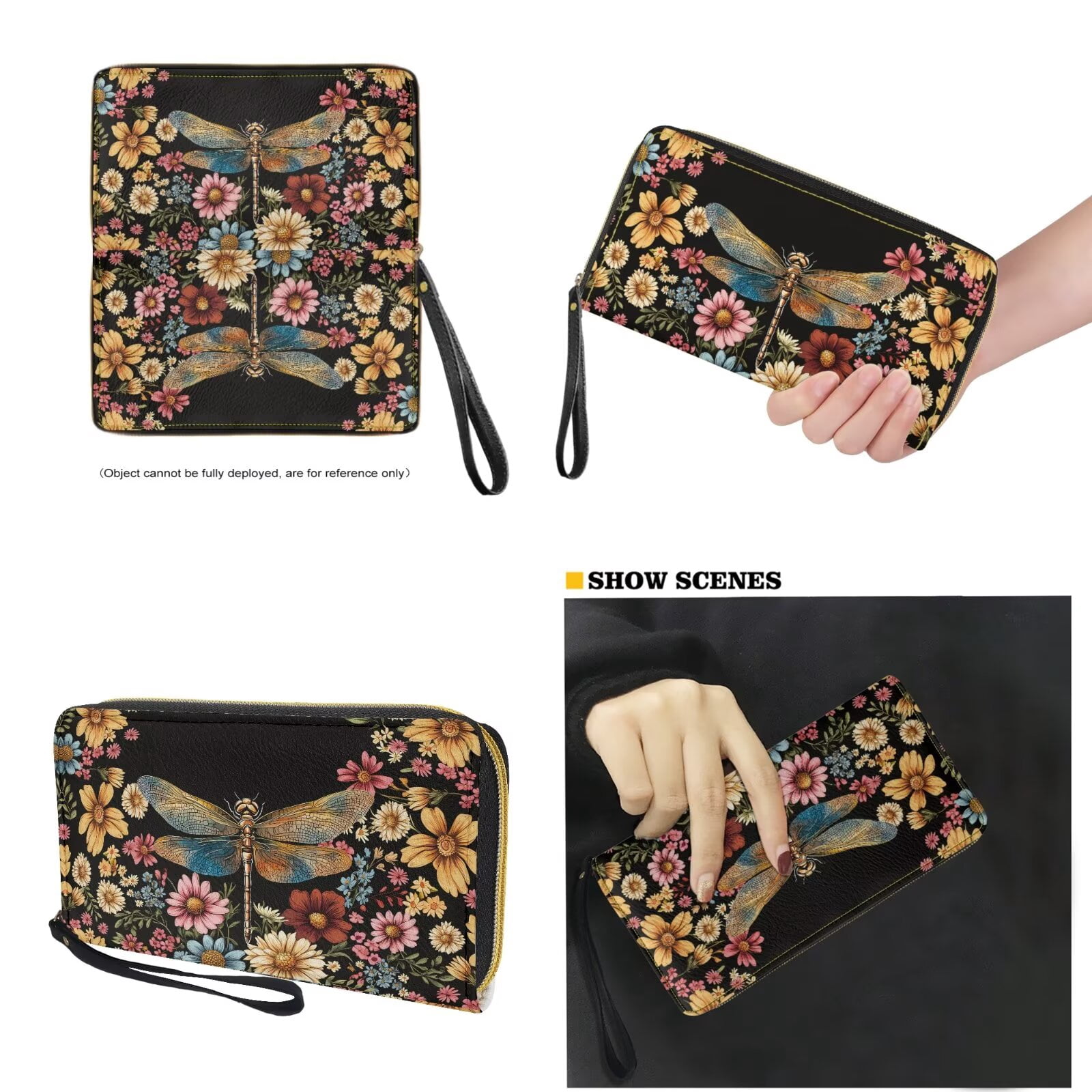 TSOVTHRID Dragonfly Daisy Floral Print Purse and Wallet Set for Women Tote Handbag Tote Purse and Wallet Set Shoulder Satchel Bags with Matching Purse for Working Shopping
