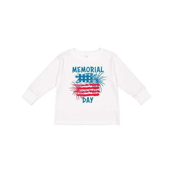 Inktastic Memorial Day Distressed American Flag with Fireworks Boys or Girls Long Sleeve Toddler T-Shirt