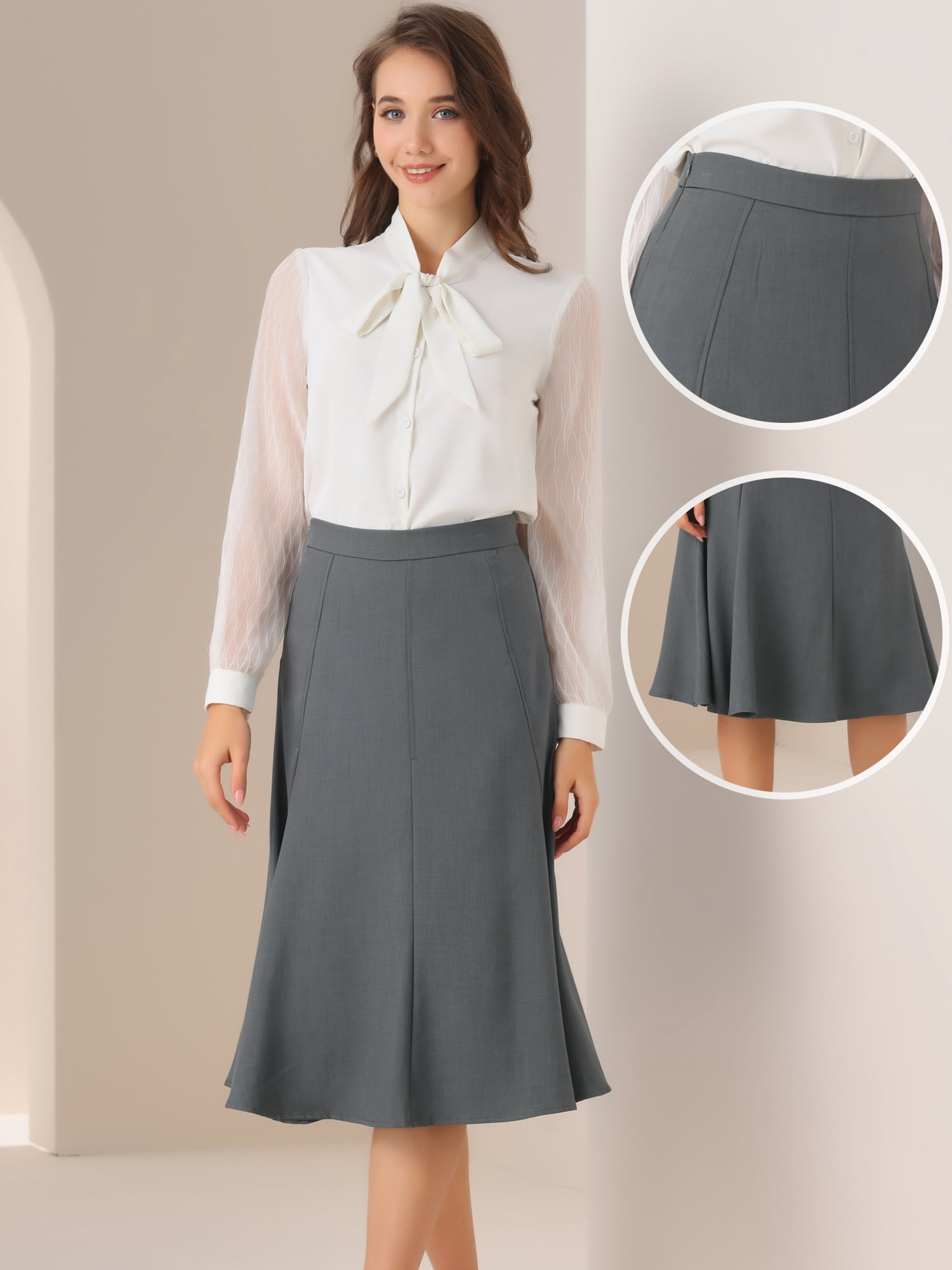 DARING DIVA Women's Side Zipper Flared Flowy A Line Midi Skirts XS Dark Grey