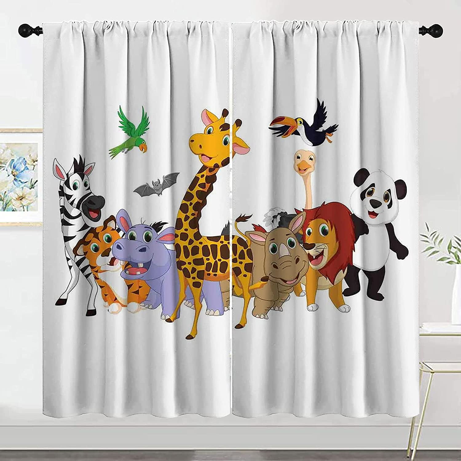 Kids Blackout Curtains, Colorful Jungle Animals Hippo Bat Parrot Giraffe  Zebra Rhino Panda African Safari Themed Insulated Curtains for Teens Easy  Care W63Xl63 Inch | Walmart Canada