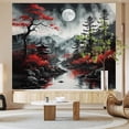 thumbnail image 3 of Extra Large Anime Wall Tapestry for Bedroom Aesthetic, Black Forest Japanese Moon Tapestry Wall Hanging, Vintage Nature Mountain Art Decor Tapestries Dark Landscape Backdrop for Living Room 71"X90", 3 of 7