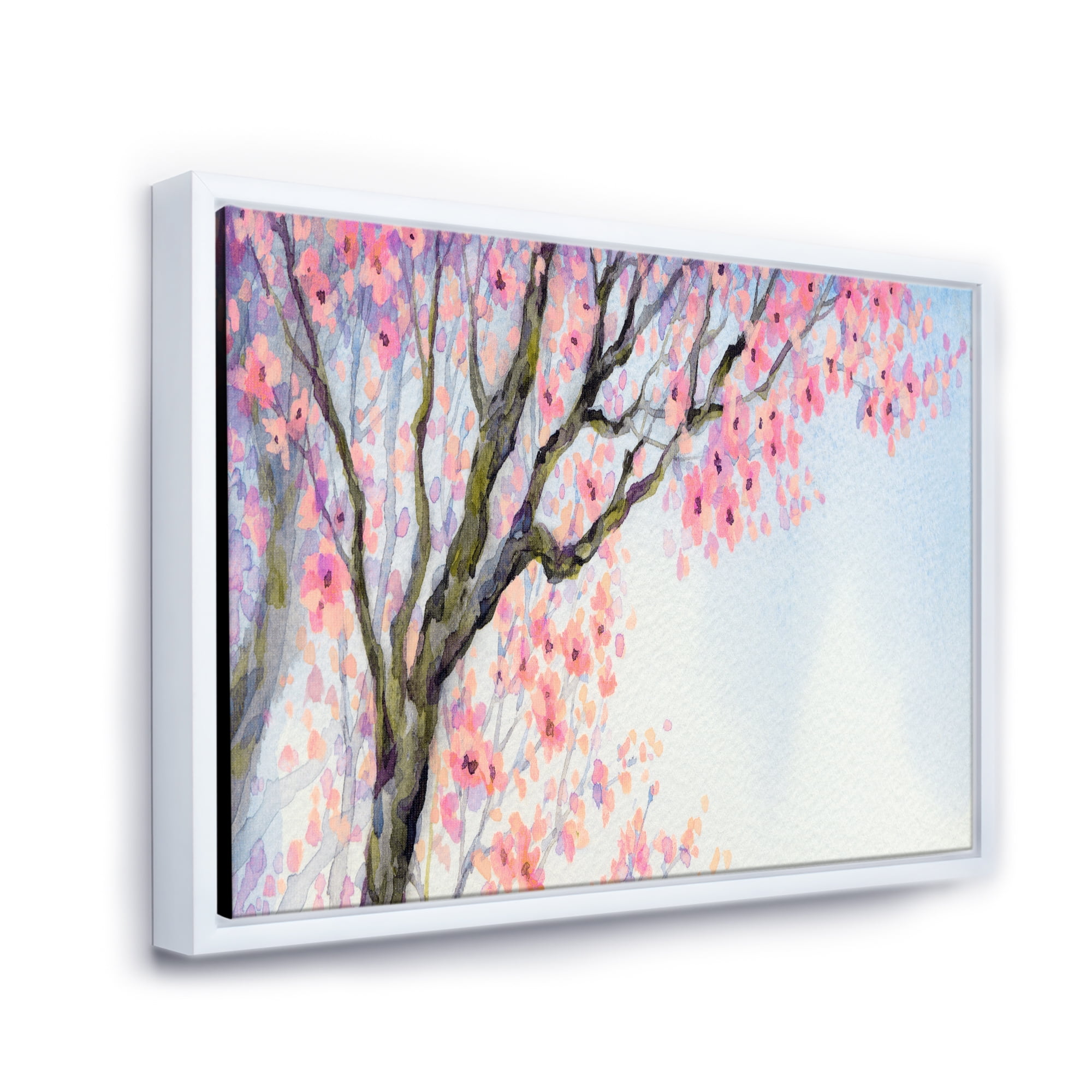Beautiful Pink Bird Sitting On Flowering Branch 40 in x 30 in Framed Painting Canvas Art Print, by Designart