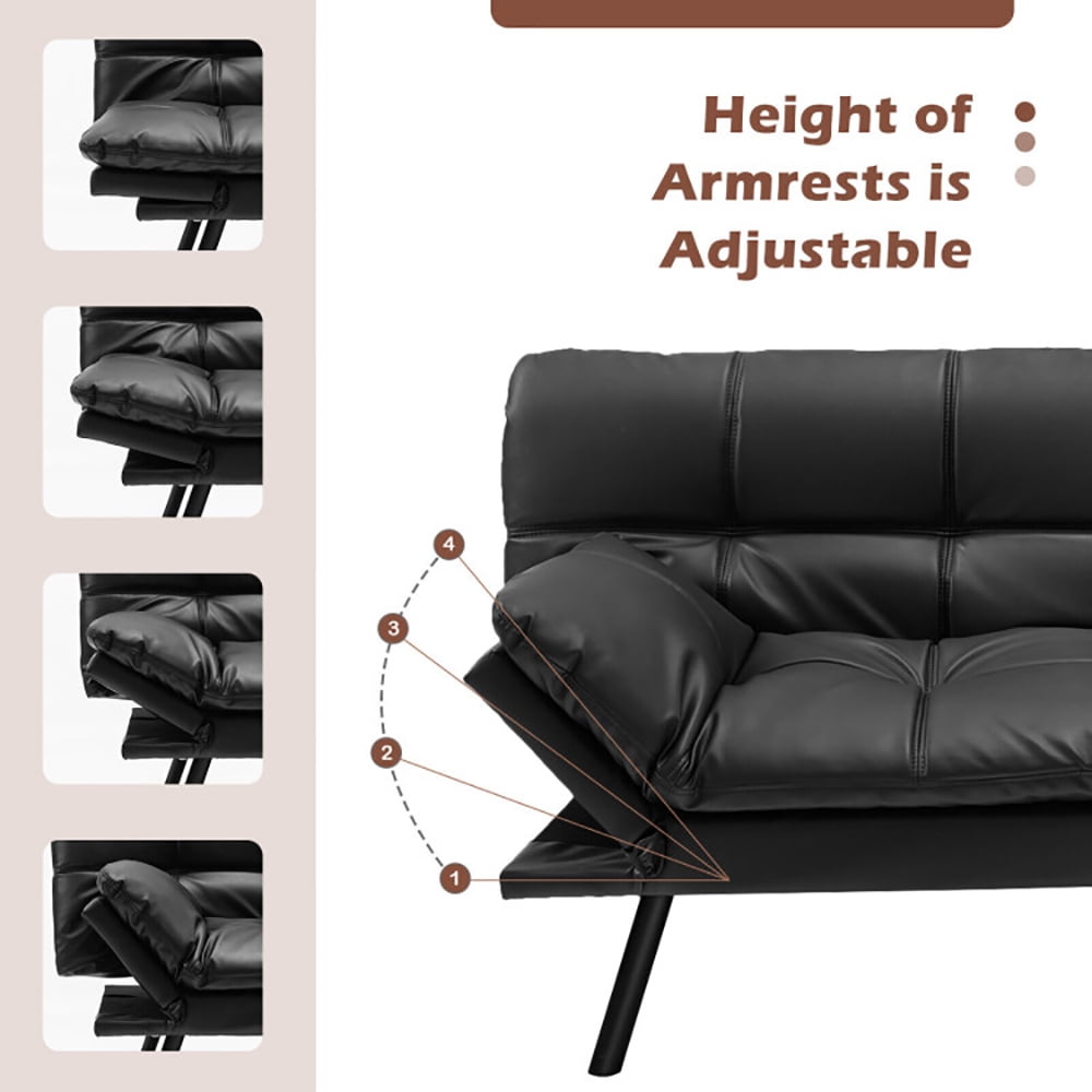 Finihen Sofa Bed, Convertible Memory Foam Couch Bed, Convertible Memory Foam Futon Sofa Bed with Adjustable Armrest, for Living Room, Black