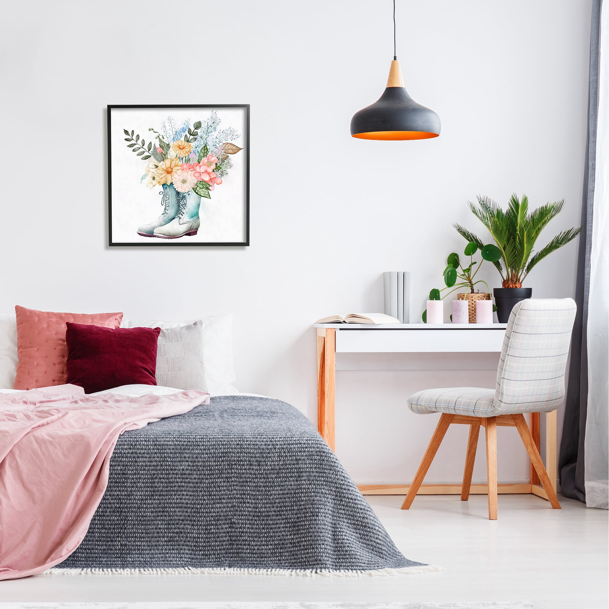 Stupell Industries Garden Boot Mixed Flower Bouquet Botanical & Floral Painting Black Framed Art Print Wall Art