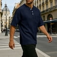 thumbnail image 5 of Men'S Waffle Knit Henley Shirts With Chest Pocket Short Sleeve Casual Loose Fit Breathable Tops For Workout And Daily Activities,Navy,XXXL, 5 of 7