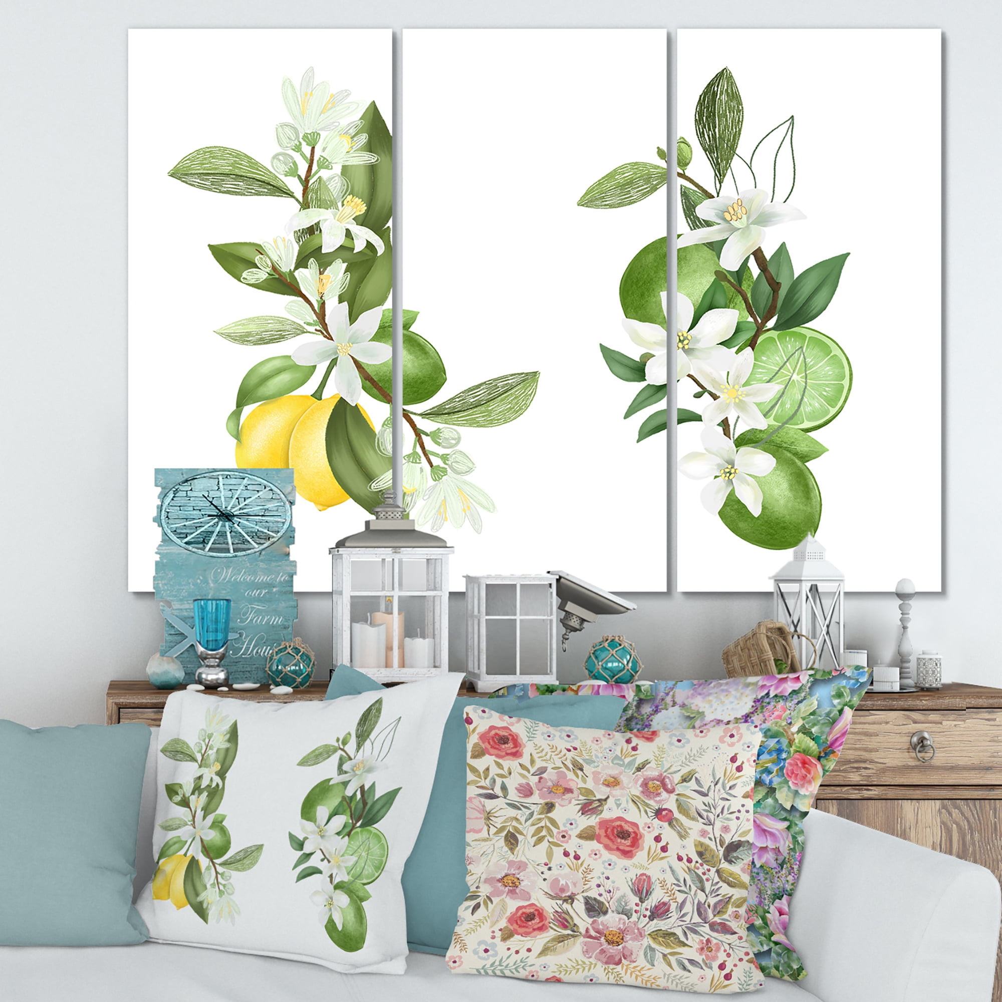 Designart ' Bouquets Of Blooming Lemon Tree Branches on White ' Traditional Canvas Wall Art Print