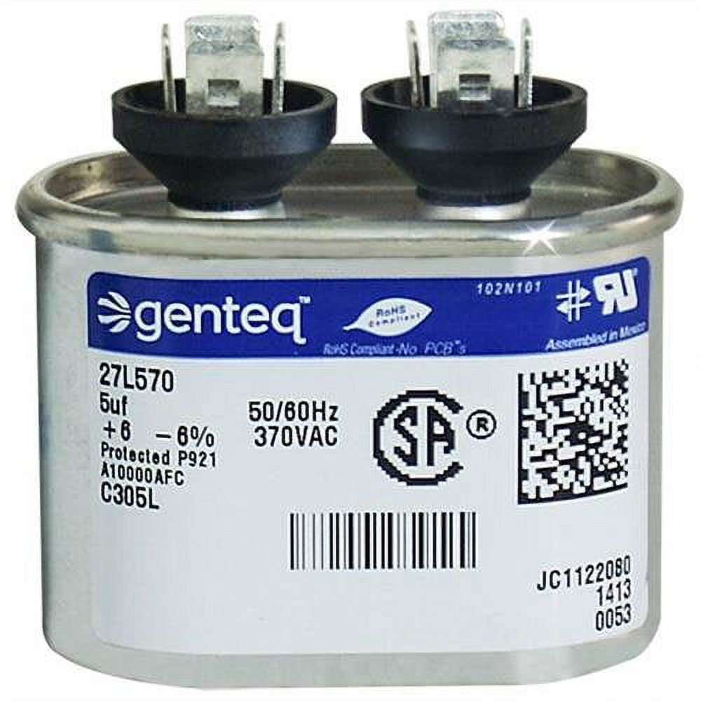 Lennox 22W78 - 100600-01, Run Capacitor, 5 MFD, 370V, Oval