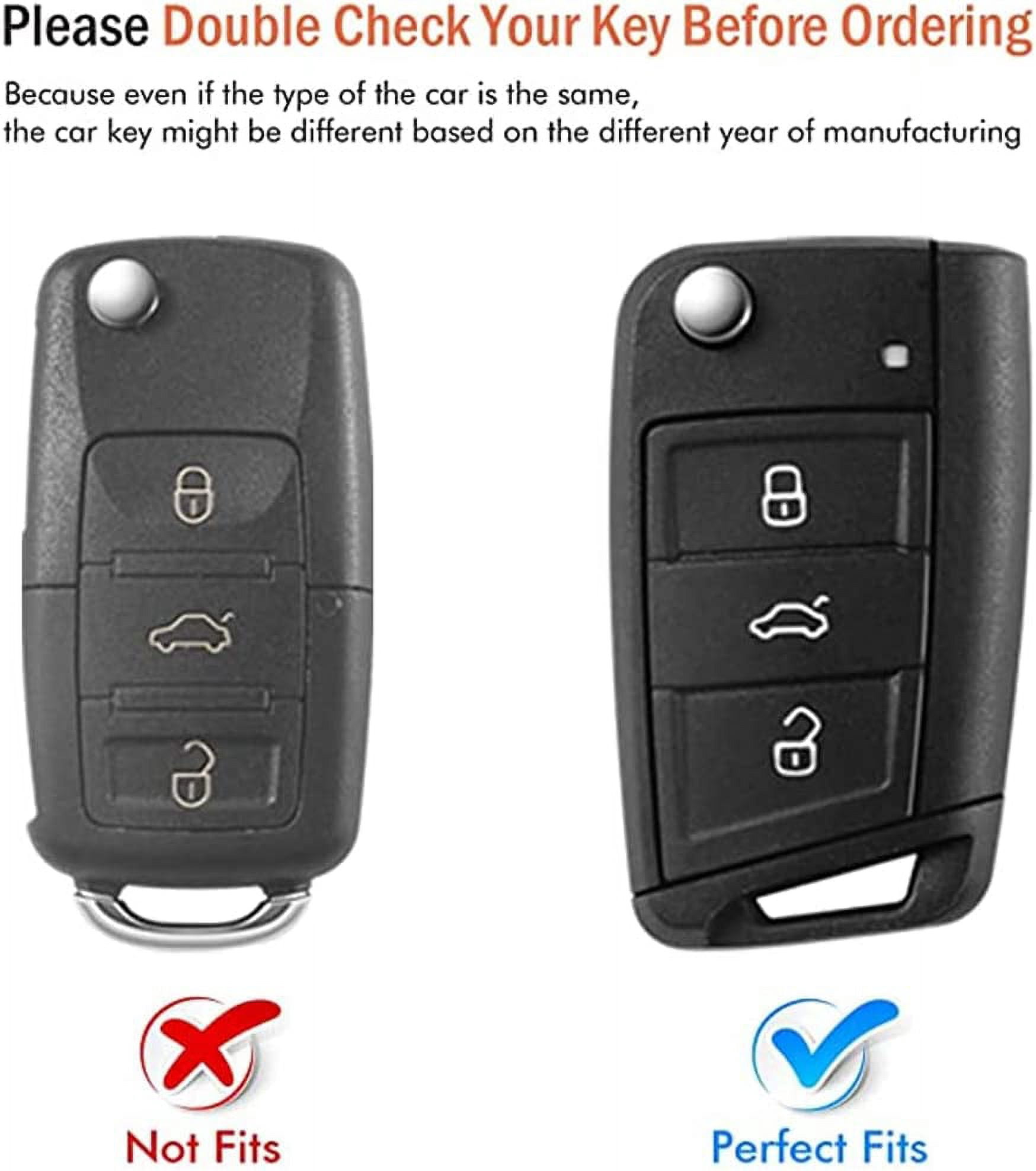 Autek for VW Key Fob Cover Case Protector Fit for VW Volkswagen 2016-2017 Golf Polo GTI 2018 2019 Tiguan Keyless Entry Remote with Key Chain (Silver)