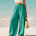 thumbnail image 5 of Pants Authentics Womens Relaxed Fit Stretch Pant Women Linen Wide Leg Pants High Waisted Elastic Waist Flowy Casual Summer Beach Pants for Women Green S, 5 of 7