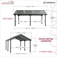 thumbnail image 5 of AutoCove 12x20 Metal Carport, Gray Steel Frame Gable Roof Gazebo, Outdoor Living Pavilion with 2 Ceiling Hooks, 5 of 11