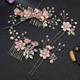 thumbnail image 2 of Toyvian 4pcs Wedding Handmade Fashion Hair Comb Set Floral Bridal Headpiece Hair Accessories Rhinestone Wedding Dress Accessories (Pink), 2 of 3
