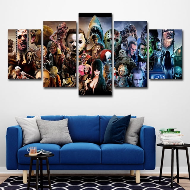 Lienzo decorativo de pared con 5 paneles, anime de Jasons Chuckys Pennywises