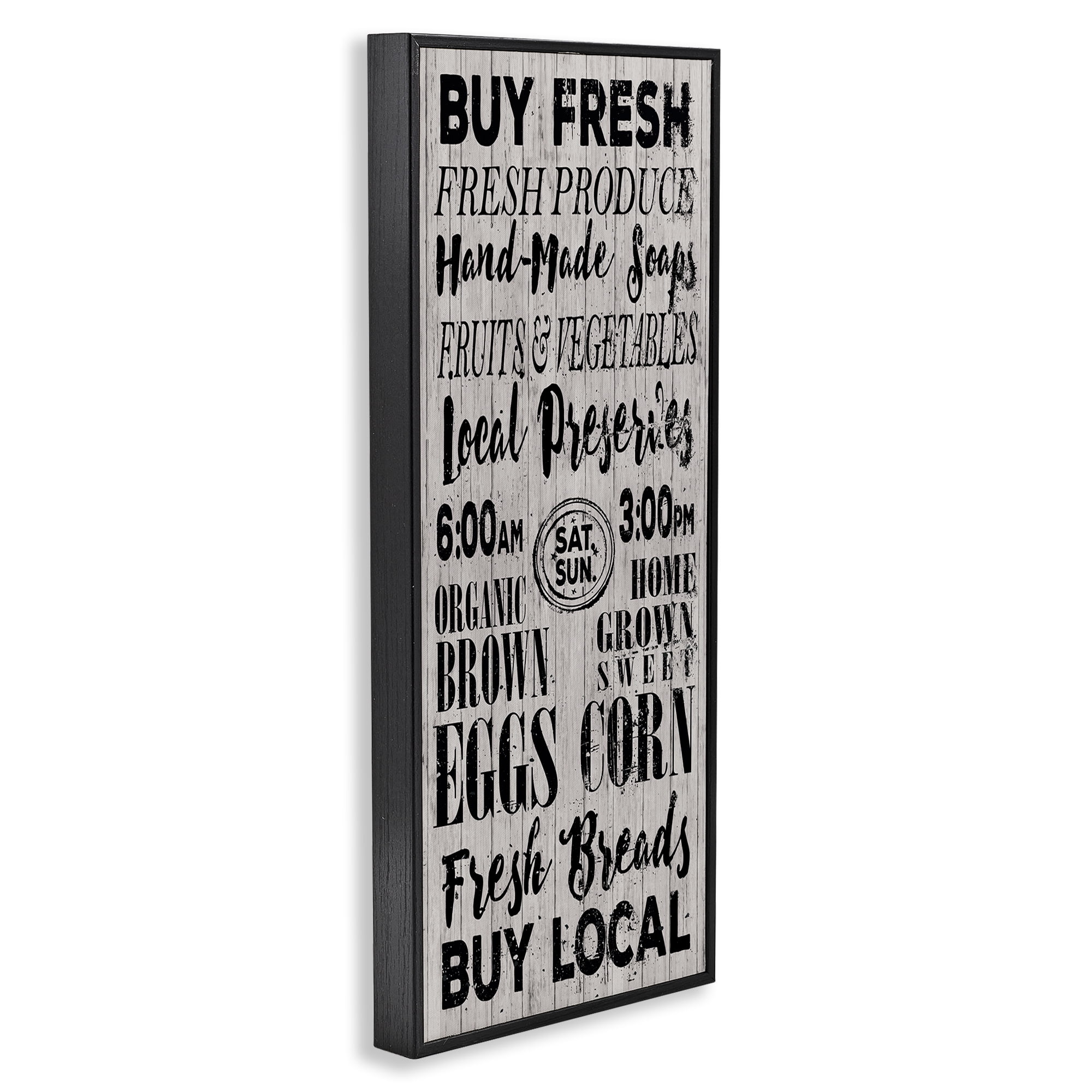 Stupell Industries Buy Farm Fresh Typography Painting Black Framed Art Print Wall Art, 13 x 30