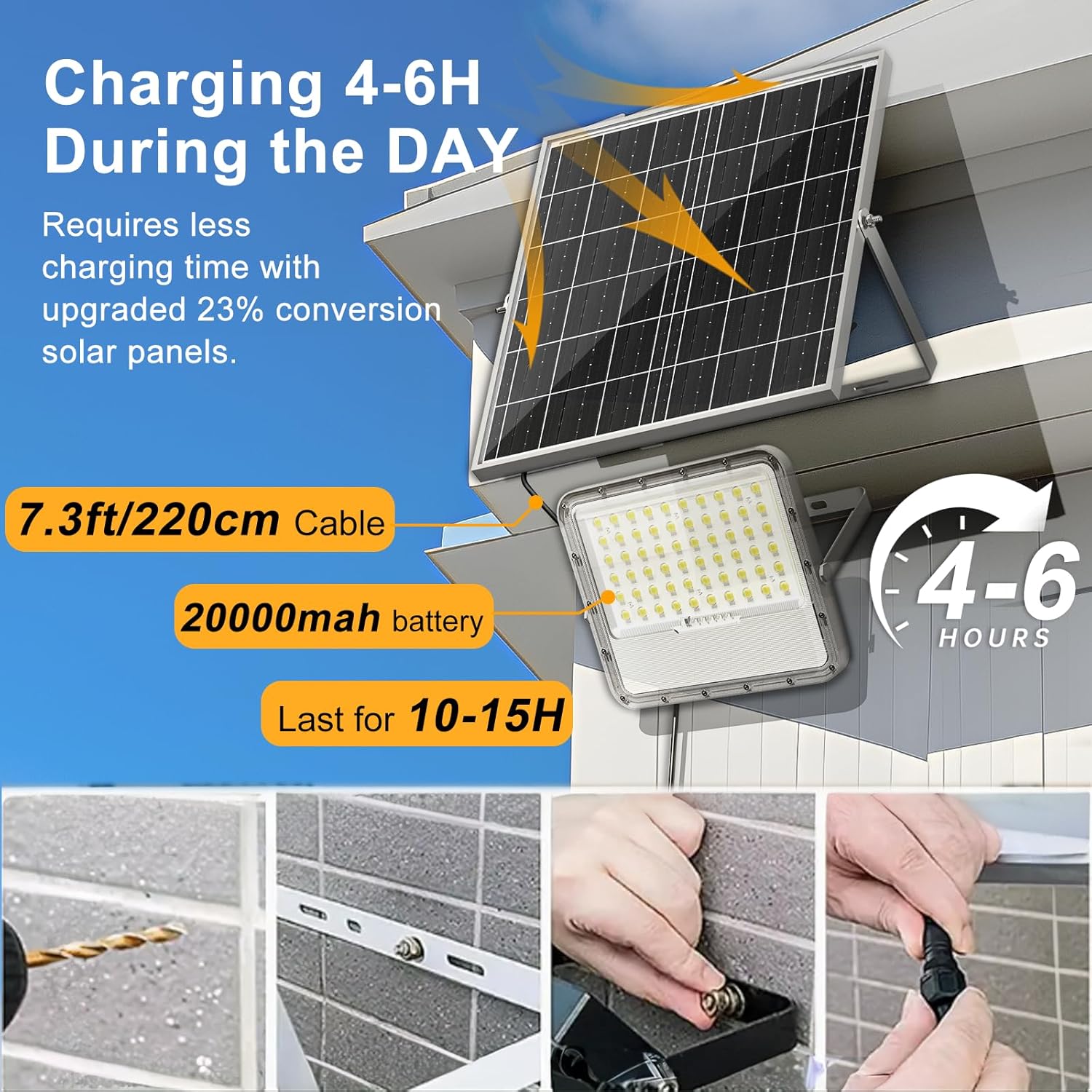 Solar Lights Outdoor Solar Flood Lights - 20000 Lumens LED Flood Lights 20000mAh IP65 Waterproof Solar Lights | Outside Lighting for Yard Garden (no Motion Sensor)