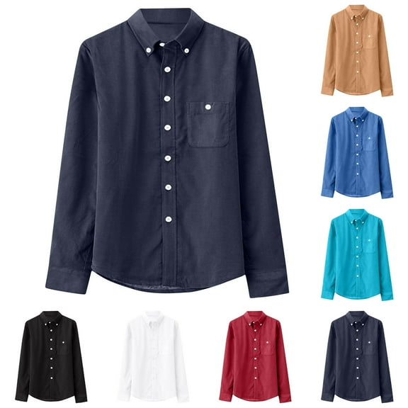 Afuyipoi Mens Casual Button Up Shirts Long Sleeve Shirts,with Pocket Stand Collar Lightweight Classic Men's Shirt Black 2XL