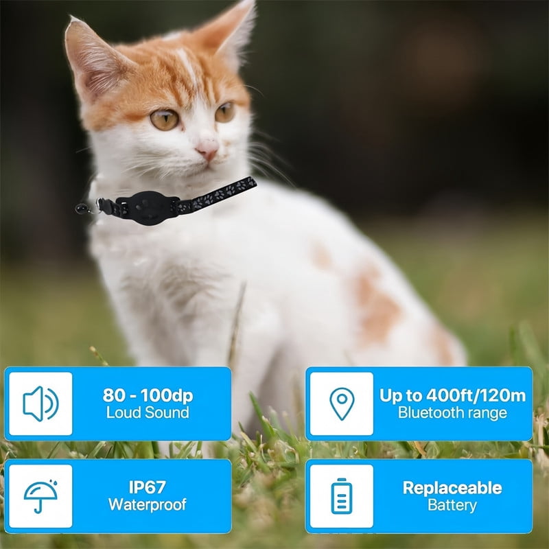 Cat Tracker GPS Collar for Cats (Only iOS) Electronic Pet Locator Waterproof Compatible with Apple Find My No Monthly Fee Advanced Tracking Solution Smart Collar for Pet Safety Ideal Small Large Cats