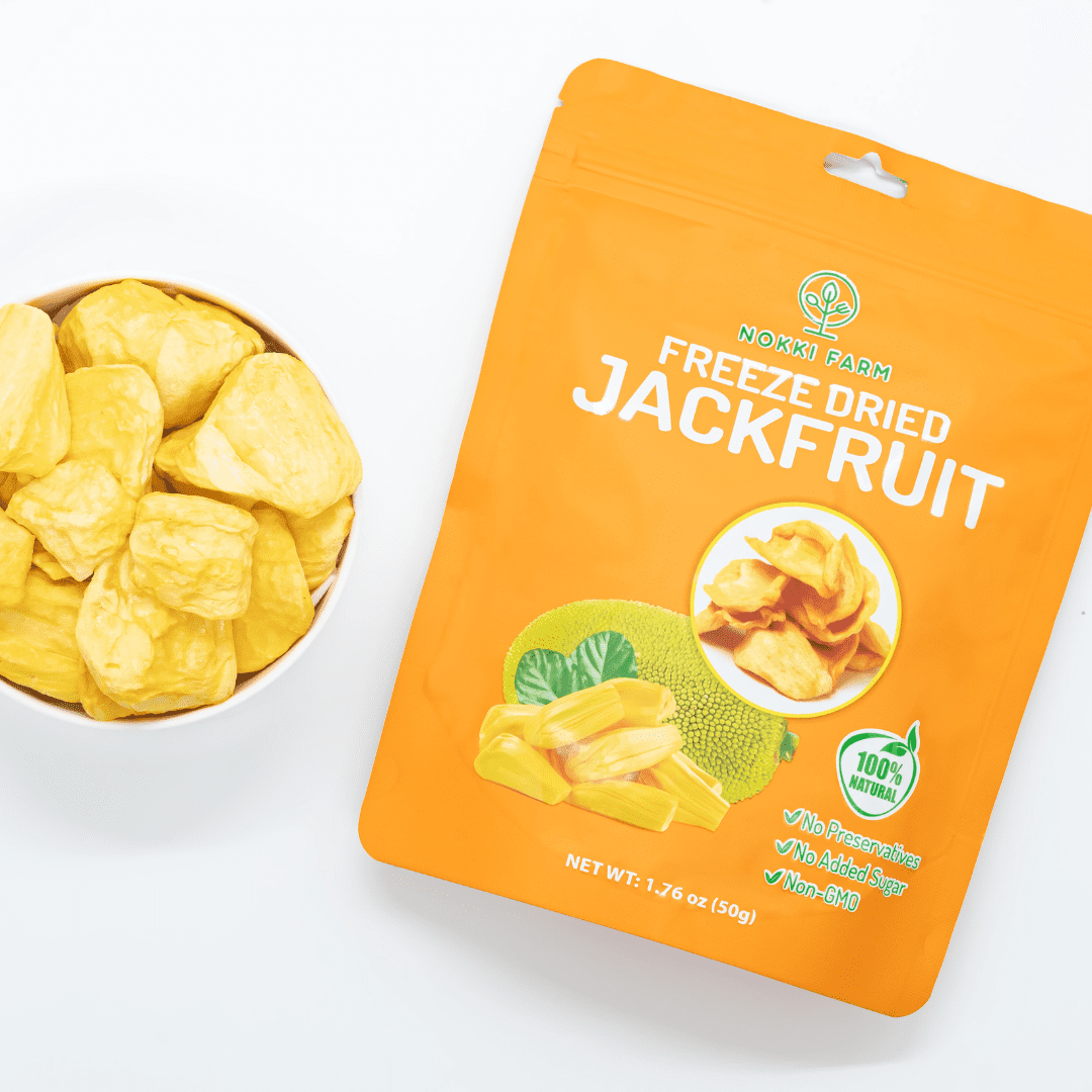 NOKKI FARM Freeze Dried Jackfruit - Healthy & Exotic Tropical Superfood Snacks, No Added Sugar or Preservatives, Kid-Approved, Shelf-Stable & Portable for On-The-Go Snacking, 1.76oz x 6