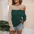 thumbnail image 2 of Womens One Shoulder Long Sleeve Knit Sweater Tops Crewneck Color Block Patchwork Fashion Sweater Pullover for Women Womens Clothes, 2 of 5