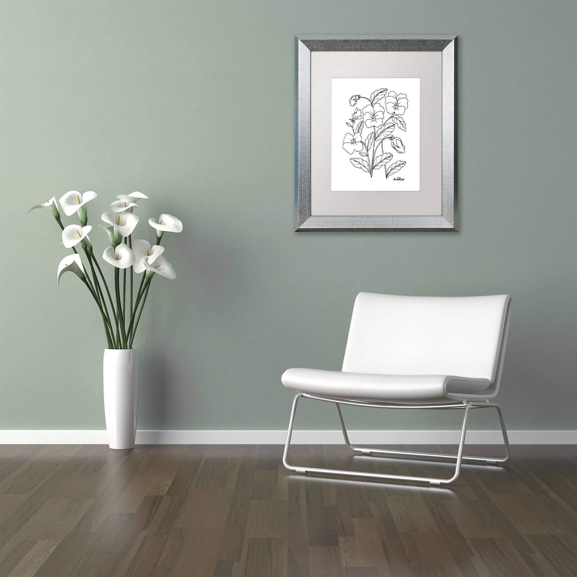 Trademark Fine Art "Simple Flower Doodle 3" Canvas Art by KCDoodleArt White Matte, Silver Frame