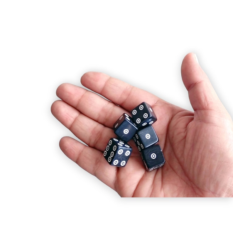 D6 Viking/Medieval Betting Bone Dice Set of 6 - (9/16 Inch or 14-15 mm) Thick (Horn)