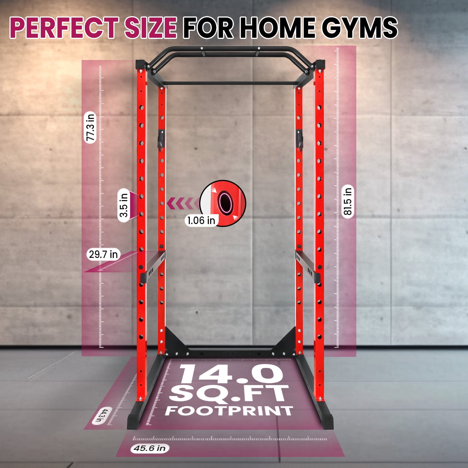 Commercial-grade Power Cage Squat Rack with Pull Up Bar, 1200 lbs Thickened Steel Weight Lifting Training Rack for Home Gym Strength Training