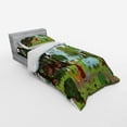 thumbnail image 3 of Cartoon Duvet Cover Set, Fairy Wandering Forest Friends Pine Trees Fox Rabbit Birds, Bedding Set with Shams and Fitted Sheet, 3 Sizes, by Ambesonne, 3 of 3