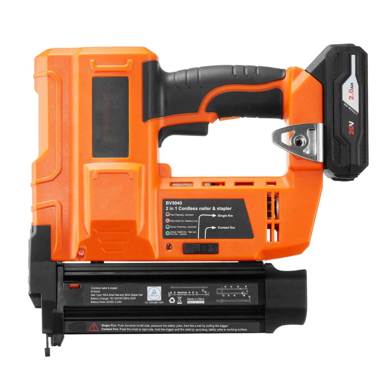 Dranite 2-in-1 Cordless Brad Nailer & Staple Gun, 18 Gauge, 20V with 2 Batteries & Charger, Includes 500 Nails and 500 Staples for Woodworking and Home DIY Projects