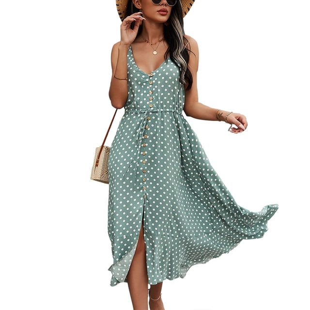 Vestido BROVAVE 2025, casual, bohemio, con lunares, cuello en V, de verano