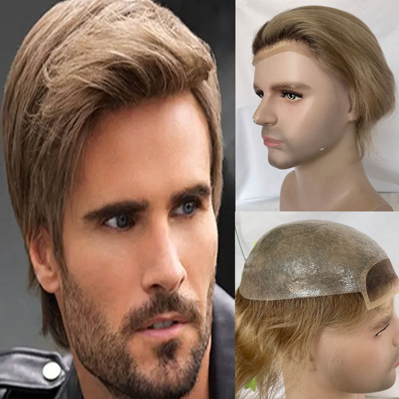 Men Toupee Hair Replacement System Swiss Lace Front With PU Men'S Wig  European Human Hair Men Toupee Lace Front Ombre 2 T Grey Color 