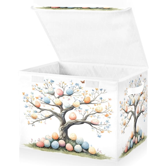 Ryvnso Easter Eggs Tree Large Lidded Foldable Storage Baskets Cubes Boxes Lids Bin for Home