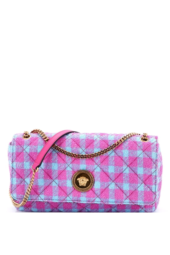 Pre-Owned Medusa Icon Chain Flap Bag Quilted Tweed East West By Rebag