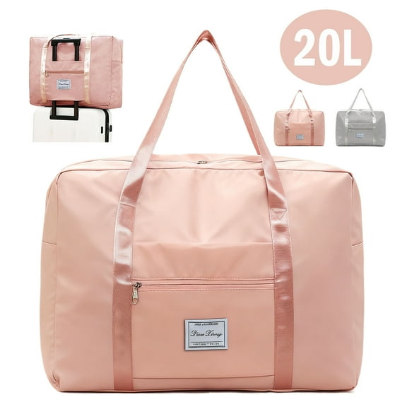 20L Travel Duffle Bag with Luggage Handle Sleeve - Water-Resistant for Airport & Getaways, Pink.