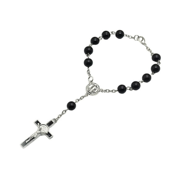 CIYISON Woman Cross Black Beads Cross Pendants Bracelet with Dangled Bracelets Religious Jewelry Birthday Christmas Present