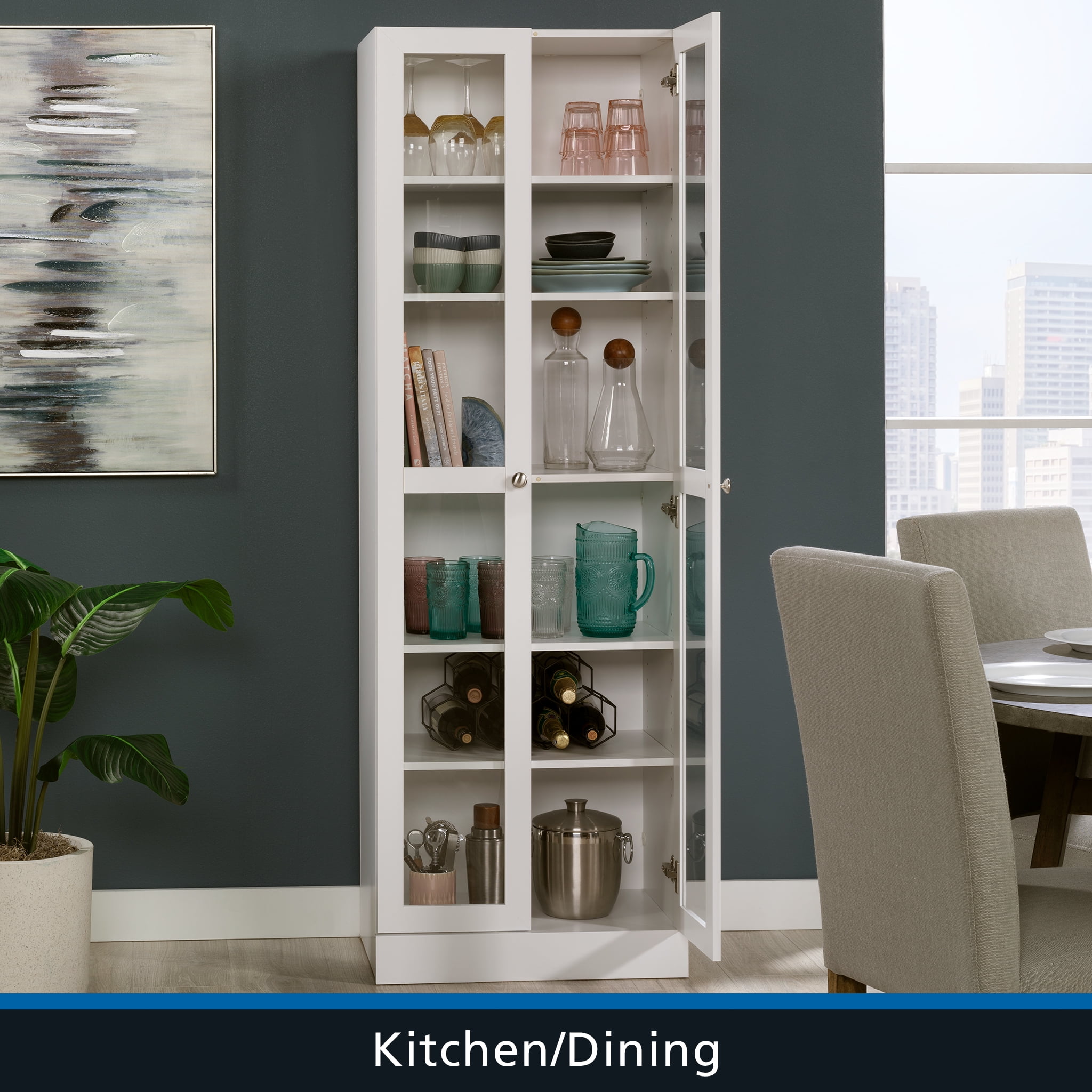 Mainstays Glass Door Storage Cabinet Bookcase, White Finish