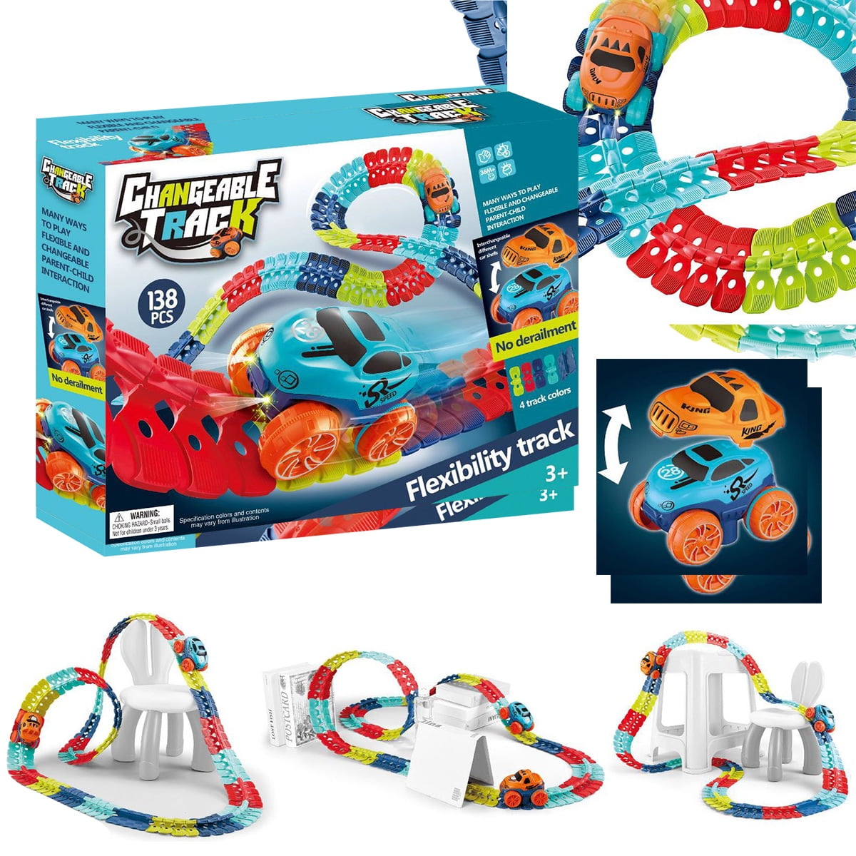 Caffney 184pcs Construction Race Tracks Set Electric Rail Car Track