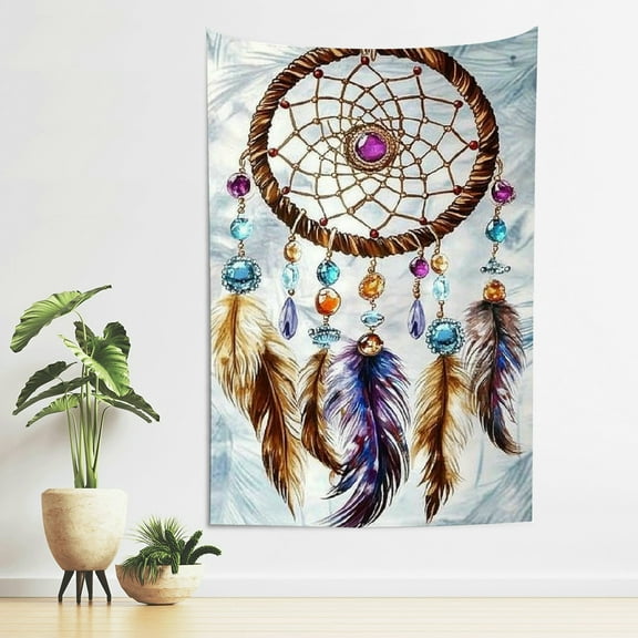 ZFLMY Dream Catcher Feathers Jewels Tapestry Wall Hanging Decor 40*60in