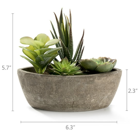 K-Cliffs Faux Plant Arrangement with a Decorative Boat Shape Gray Paper Pulp Pot  6.3L x 3.5W x 5.7H inches