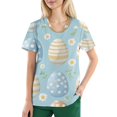 thumbnail image 2 of Uniform Tops，Womens Scrub Tops Cute Easter Print V Neck Short Sleeve Shirts Stretch Nurse Uniform Medical Scrubs with Pockets，Light Blue，XXXXXL, 2 of 5