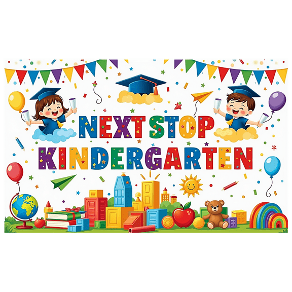 Colorful Graduation Banner Kindergarten Next Stop Banner Educational Decor for School Ceremony Kids Celebration Graduation Party