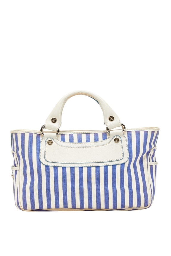 Pre-Owned Celine Boogie Bag Striped Handbag Blue White Canvas Leather Women's CELINE