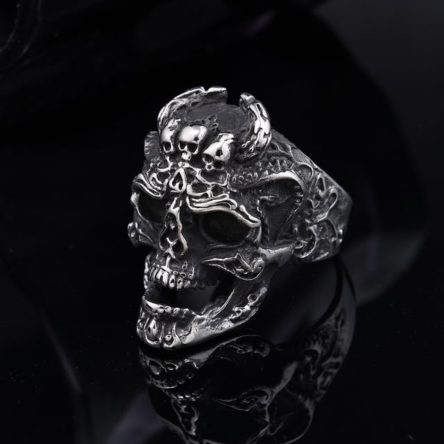 Anillo de acero de titanio con diseño de calavera de hip hop personalizado avanzado para hombres y mujeres, joyería de Halloween