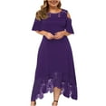 thumbnail image 2 of Summer Plus Size Maxi Dresses for Wedding Guest Women Lace Cold Shoulder Short Sleeve Crewneck Long Dress, 2 of 7